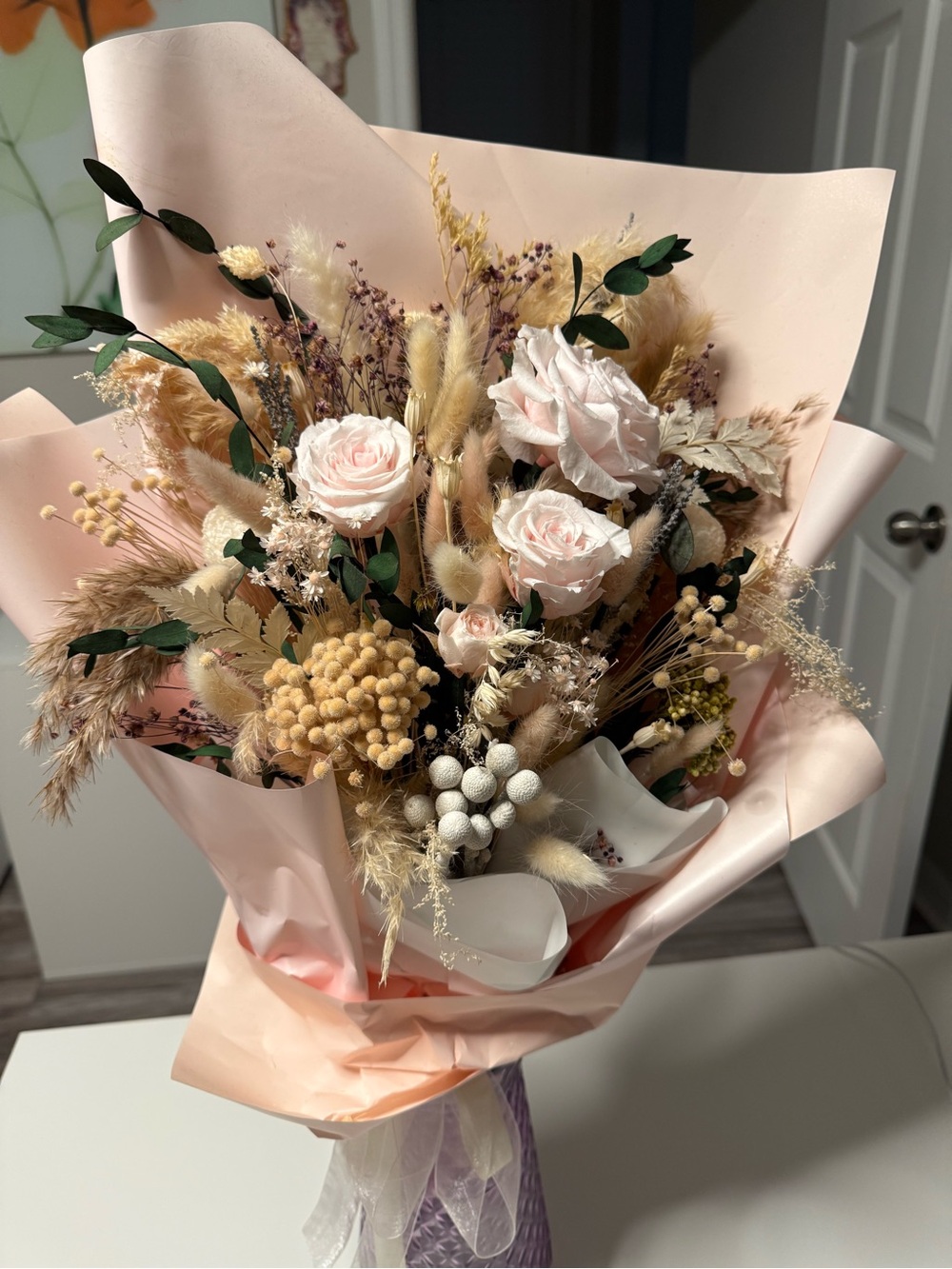 Blush Pink & Neutral Dried Flower Bouquet dried artificial flowers new